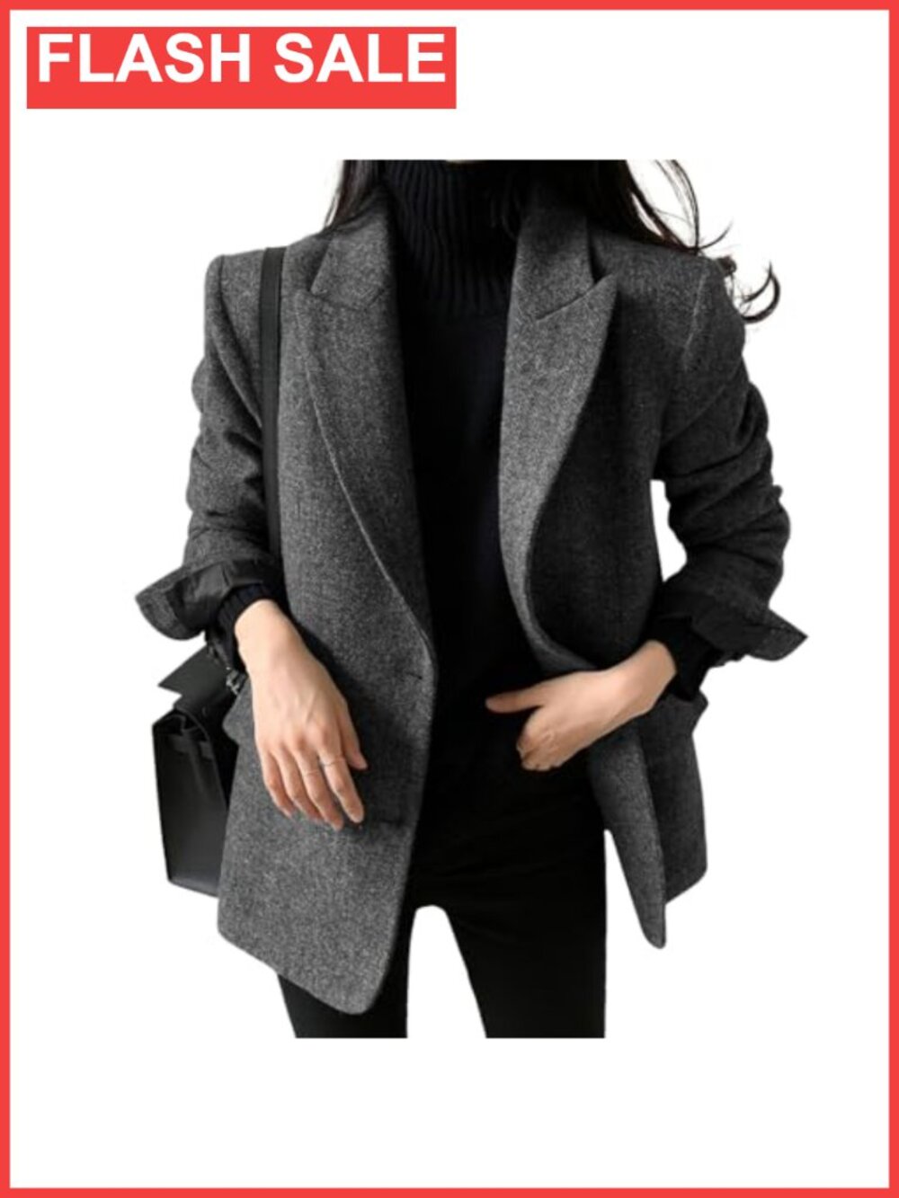 Wool Blend Blazer Jacket Single Breasted Notch Lapel Business Work Coat